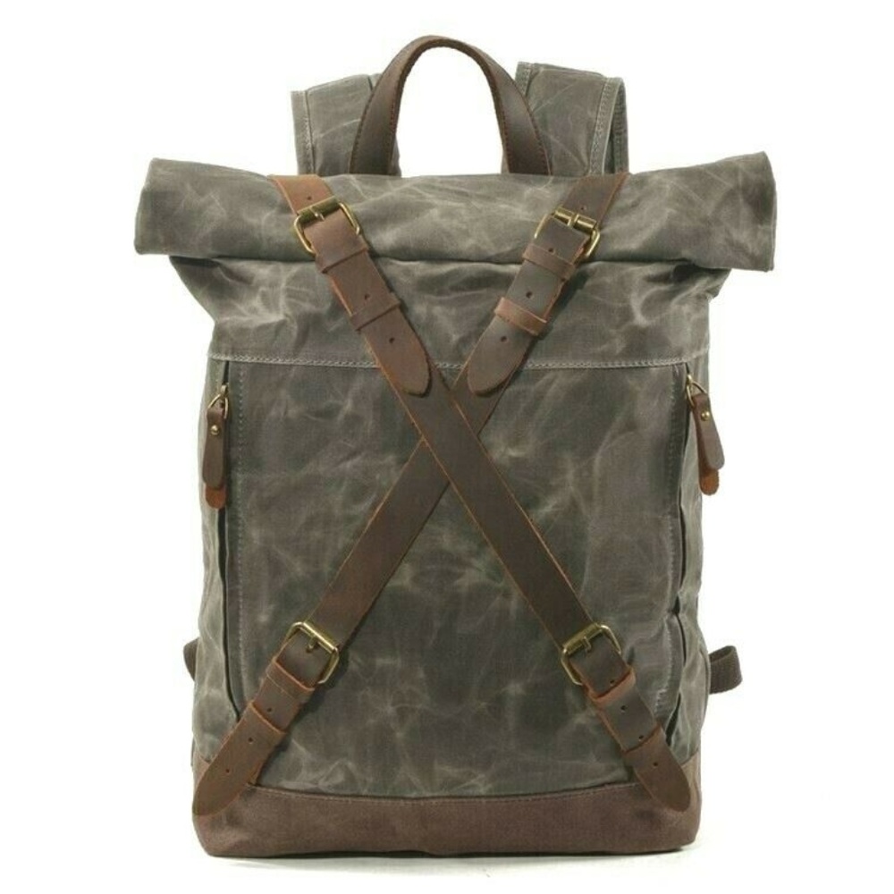 Waxed Canvas With Leather Trim Roll Top Backpack